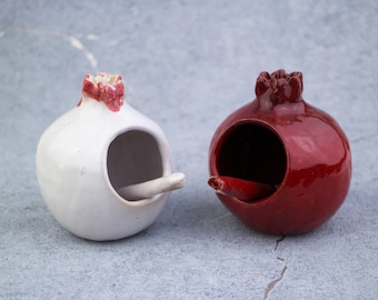 Handmade Pomegranate Ceramic Salt and Pepper Cellar Set with Scoop