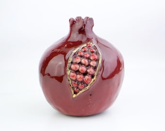 Cracked Style Ceramic Pomegranate: Handmade Pottery Decor