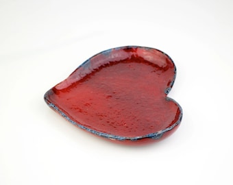 Handmade Ceramic Heart Bowl: Red Pottery Ring Dish