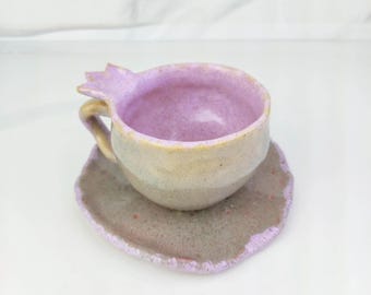 Handmade Ceramic Pomegranate Mug with Plate: Unique Pottery Cup
