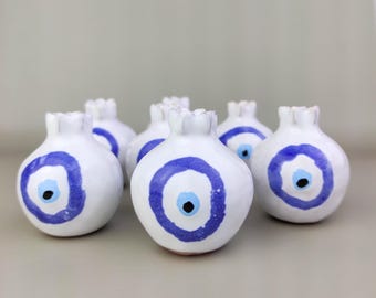 Handmade Ceramic Pomegranate Wedding Favor with Evil Eye