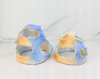 Ceramic Fish Hide Cave, Aquarium Decor, Garden Sculpture (Set of 2)
