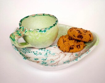 Handmade Ceramic Coffee Cup and Plate Set: Artisan Stoneware Mug