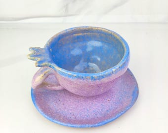 Handmade Ceramic Pomegranate Cup: Purple Glazed Stoneware Espresso Mug