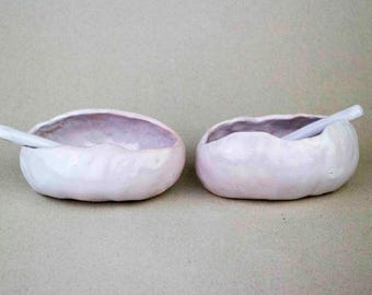 Handmade Ceramic Salt Cellar Set: Little Salt Pig, White Pottery
