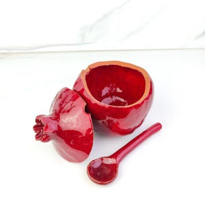 Handmade Ceramic Pomegranate Sugar Bowl with Spoon: Artistic Decor