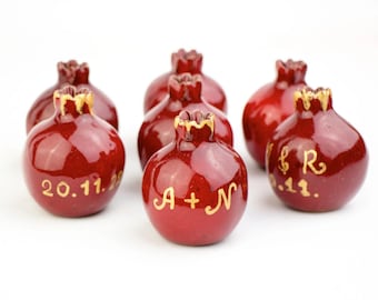 Handmade Ceramic Pomegranate Vase: Red Wedding Favor with Gold Detail