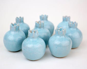 Handmade Ceramic Pomegranate: Blue Wedding Favor Box