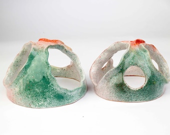 Ceramic Fish Hide: Betta Fish Cave, Aquarium Decor (2 Piece Set)