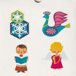 Feuille d’autocollants vintage des années 1980, Dennison Christmas Holiday Sticker Seals Single Sheet No. 80-969