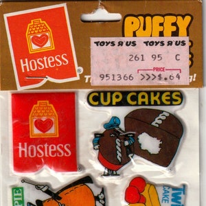 1980s Vintage Puffy Stickers by Gordy, Hostess Brand Snack Cakes & Breads, (Twinkies, Fruit Pies, Wonder Bread, Ho Hos) Choose 1 Sticker