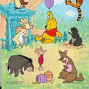 Feuille d'autocollants Winnie l'ourson Disney vintage des années 1980 des années 1990 par Hallmark - Hibou, Kanga, Tigrou, Bourriquet, Scène de cabane dans les arbres Sticker