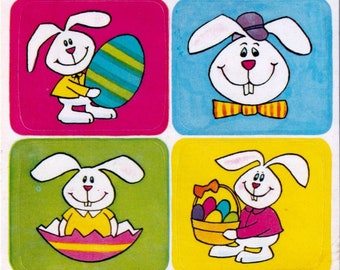 1980s Vintage Sticker Sheet, Dennison Easter Bunny Holiday Sticker Seals Single Sheet No. 26062