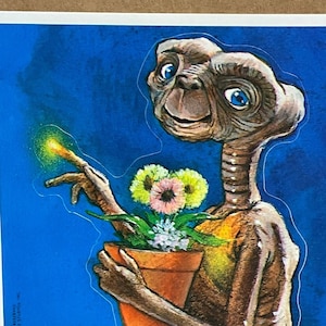 Autocollant vintage des années 1980, 1990, 2000, rare, ET la feuille d'autocollants extra-terrestre, j'aime ET, téléphone à la maison, grande page pleine page