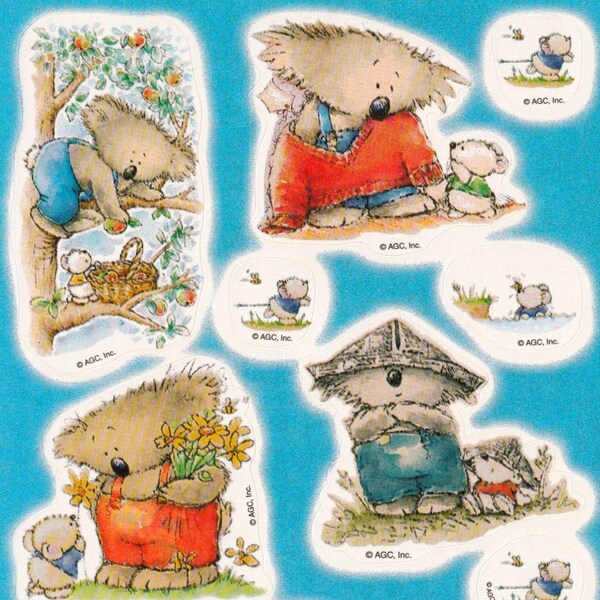 Vintage 1980s 1990s 2000s Sticker Sheet:  AGC, American Greetings, Boomerang Bear, Koala Bear Climbing Tree - Cute!