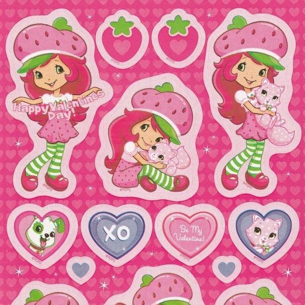 2000s Y2K Strawberry Shortcake Pink Happy Valentine's Day/Love w. Custard Single Sticker Sheet RARE