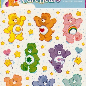 2004 Care Bears with Stars Sticker Sheet with 10 Different Stickers