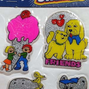 Autocollants gonflés scintillants vintage des années 1980 par Gordy, série 2, votre choix - cornet de crème glacée, je suis coincé sur des autocollants, souris, licorne arc-en-ciel