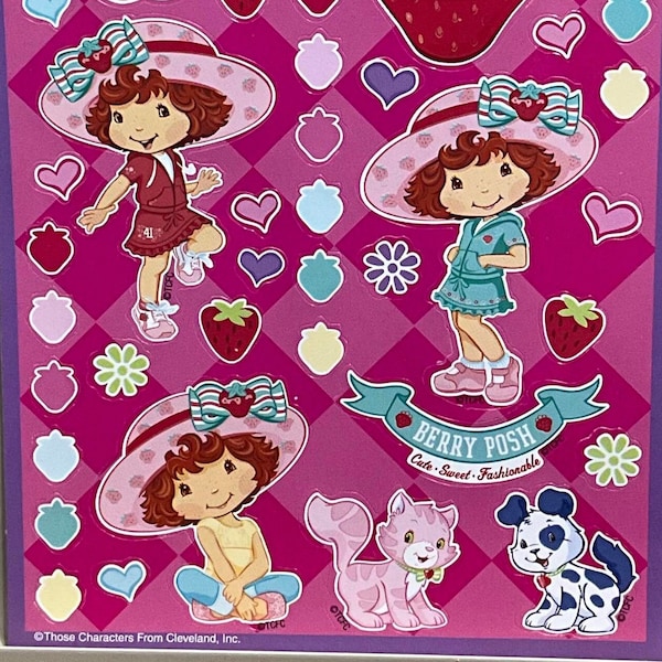 2000's Strawberry Shortcake Vintage Valentine Sticker Sheet, Very Rare from Boxed Valentines, Custard, Berry Posh