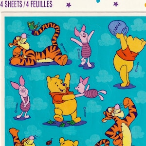 Vintage 1980s 1990s 2000s Hallmark Winnie the Pooh Blue Sticker Sheet with Piglet and Tigger