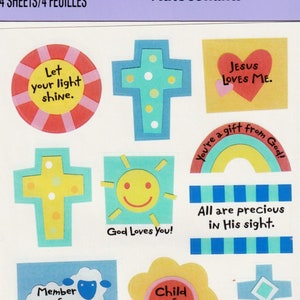 1980s 1990s 2000s Vintage Sticker Sheet, Hallmark Christian/Religious/Encouragement, Let you Light Shine, Jesus Loves You