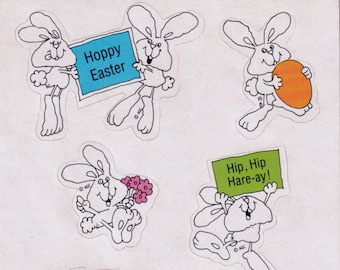 Vintage 1980s 1990s 2000s Carlton Cards Happy/Hoppy Easter Pencil Cartoon Bunnies, Some Puns, Humor, Funny, Rabbits Sticker Sheet