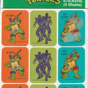 années 1980 années 1990 années 2000 vintage Artis/Eureka Teenage Mutant Ninja Turtles Sticker Sheet, TMNT, Slash, Hey Dude ! Personnages ensemble