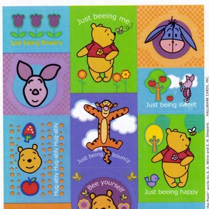 Vintage 1980s 1990s  Hallmark Winnie the Pooh and Eeyore Sticker Sheet, Just Being Flowery, Unique Bright Cheery Sheet
