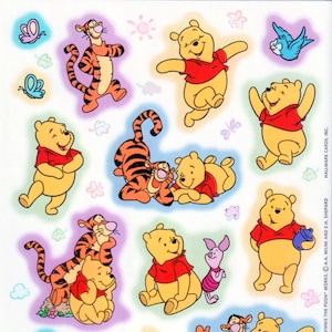 Vintage 1980s 1990s Hallmark Winnie the Pooh Birds and Butterflies Sticker Sheet with Piglet, Tigger, So Cheery!