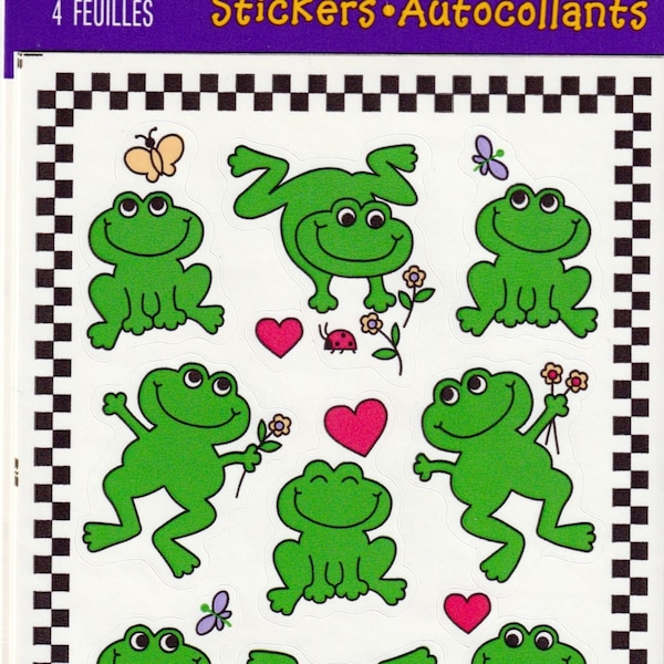 Vintage 1980s 1990s 2000s Hallmark Frogs Pen Pal or Happy Mail Sticker Sheet, Checkered Border, Classic Fun