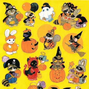 Vintage 1980s 1990s American Greetings Woodland Animals In Halloween Costumes Sticker Sheet, AGC