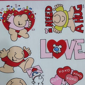 Feuille d'autocollants unique vintage Ziggy Happy Valentine's Day des années 1980 des années 1990, j'ai besoin d'un câlin, des ballons, des salutations américaines
