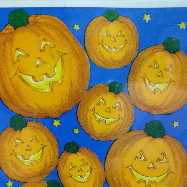 Vintage 1980s 1990s 2000s Sticker Sheet, Hallmark Halloween Jolly Jack O Lanterns, Carved Pumpkins