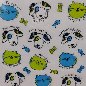 Vintage 1980s 1990s Hallmark Cute, Bright and Colorful Dogs and Cats Reward Sticker Sheet