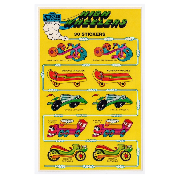 Sticker Store Brand Vintage Stickers,  High Weelers -Different Kinds of Ride On Toys, Big Wheel, hard to find, 1980s Collectible, Rare