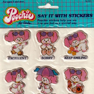 1980s Vintage Puffy Stickers, Poochie for Girls, Dog Stickers 2 Help You Say What You Feel, I'm Sorry, Call Me, I Miss You, Choose 1 Sticker