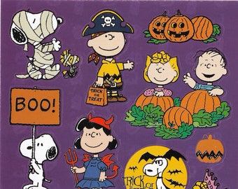 Vintage 1980s 1990s 2000s Sticker Sheet, American Greetings (AGC) Peanuts Halloween Sticker Sheet, the Great Pumpkin, Snoopy