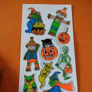 Stickers gonflés d'Halloween impériaux vintage des années 1980, votre choix - Rare - Chaudron de sorcière, épouvantail, chat noir, citrouille, bougie, fantôme, squelette