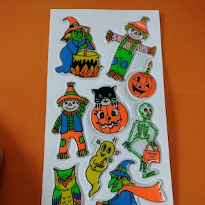 1980s Vintage Imperial Halloween Puffy Stickers, Your Choice -Rare- Witch Cauldron, Scarecrow, Black Cat, Pumpkin, Candle, Ghost, Skeleton