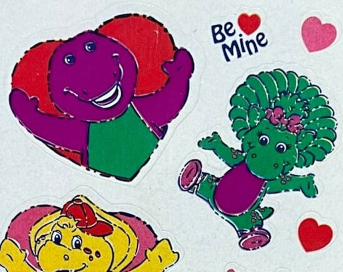 Vintage 1990s Barney the Purple Dinosaur Valentines Day Sticker Sheet ...