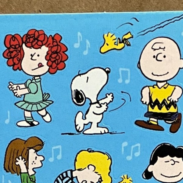 Vintage 1980s 1990s 2000s Sticker Sheet, American Greetings (AGC) Peanuts Characters Dancing, Schroder Playing Piano Music, Snoopy