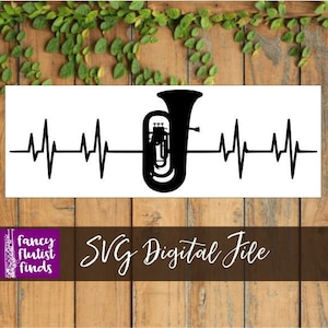 Digitaal SVG-bestand, Tuba Heartbeat, Love, Low Brass Humor, Marching Band Geek, Sousafoon, Tubist, Muzikant, Cadeau (wit), Cricut, Vinyl