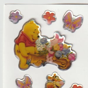 Vintage Sandylion  Winnie the Pooh Strip, Epoxy Stickers, Spring, Flower Cart, Eeyore -  Sticker Sheet