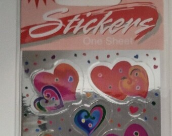 VALENTINE HEARTS #2 Stickers RED & PINK HEARTS SILVER FOIL 