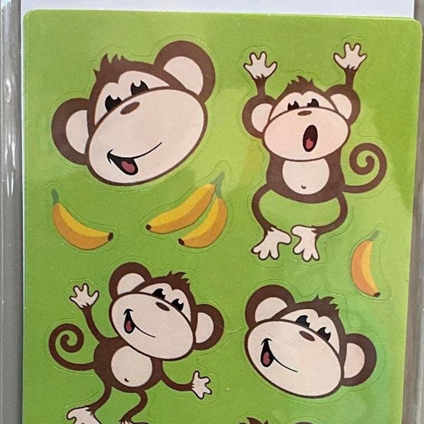 Vintage 1980s 1990s 2000s American Greetings Monkeys with Bananas Sticker Strip - Cute Zoo Animals