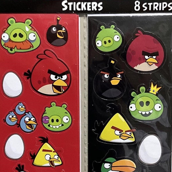 Vintage 1990s 2000s Angry Birds Video Game Sticker Sheets, set of two