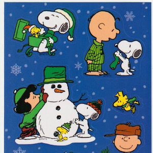 Feuille d'autocollants Hallmark Peanuts des années 2000 - Tellement mignon - Personnages en costumes de Noël, Père Noël, Vacances, Hiver, Bonhomme de neige