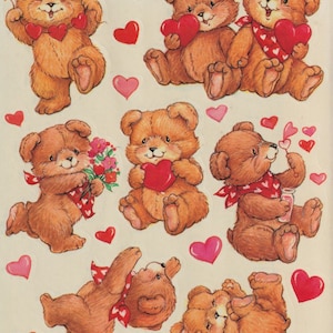Feuille d'autocollants pour la Saint-Valentin, vintage des années 1980, des années 1990, par American Greetings, xoxo, Love - Cute !
