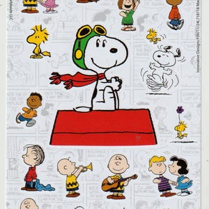 Vintage 1980s 1990s 2000s Sticker Sheet, Peanuts Music Sticker Sheet, Snoopy, Lucy as Piccolo/Flute Player, Red Baron, Band Instruments