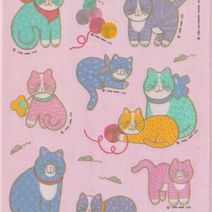 Feuille d'autocollants vintage des années 1980 en calicot mignon de dessin animé avec des souris - Rare